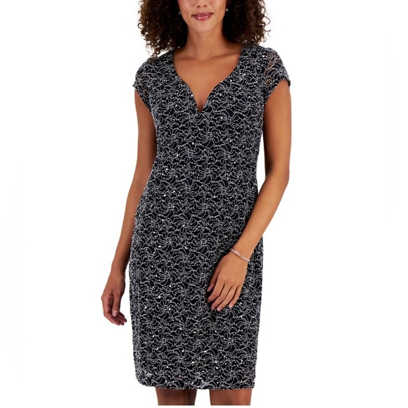 Connected Apparel Short-Sleeve Lace Sheath Dress - Picture 1 of 4